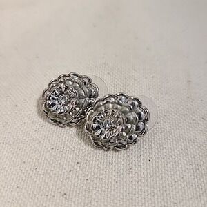 Silver Flower Stud Earrings Rhinestone Center Floral‎ Studs Women
